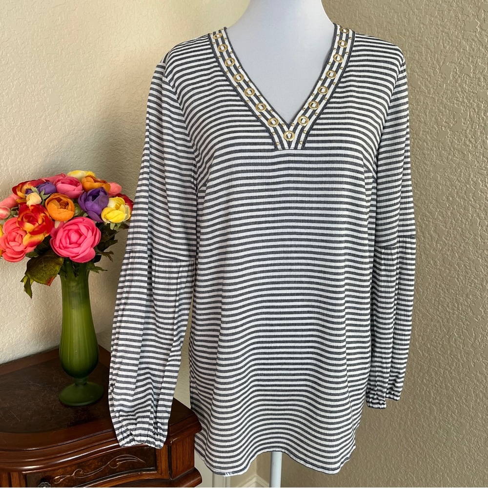 Michael Kors Seashore Embellished Striped Tunic Top